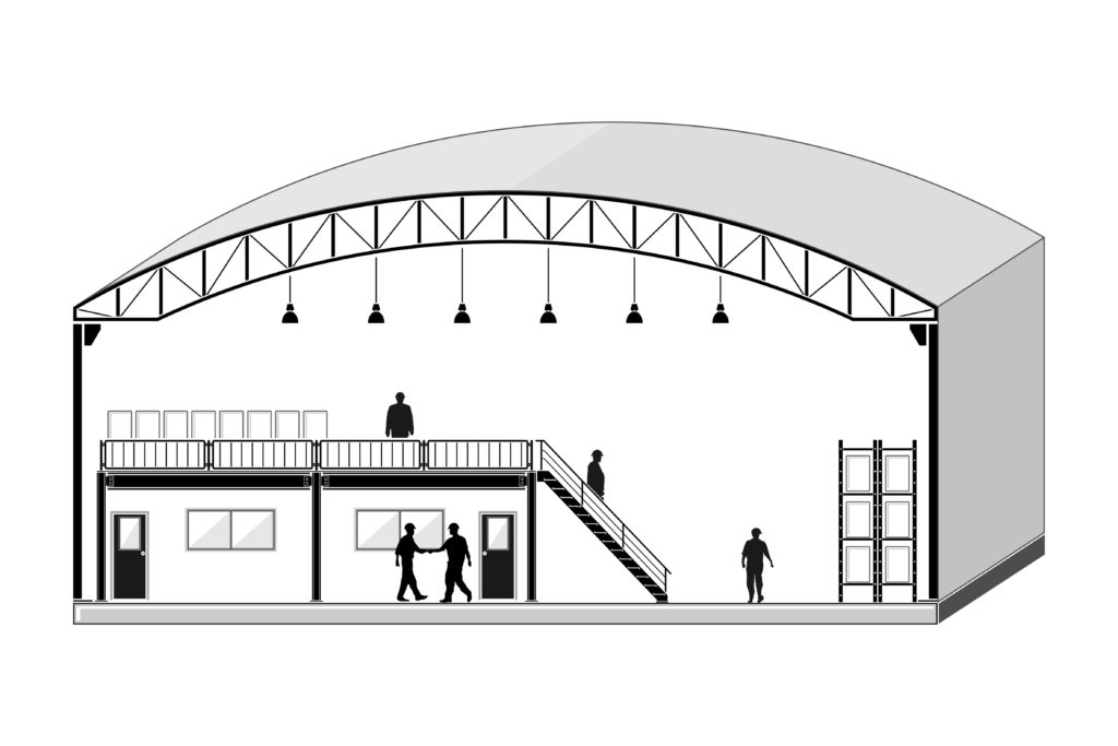 Warehouse building, storage section,roofing design vector illust