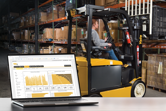 A computer with the Yale Vision platform on it showing the concept or tracking real time warehouse analytics.